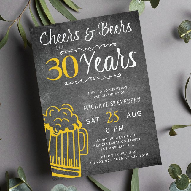 Invitation Acclamations et bières 30 ans hommes tableau noir  (Créateur téléchargé)