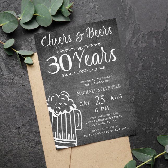 Invitation Acclamations et bières 30 ans tableau noir anniver (Créateur téléchargé)
