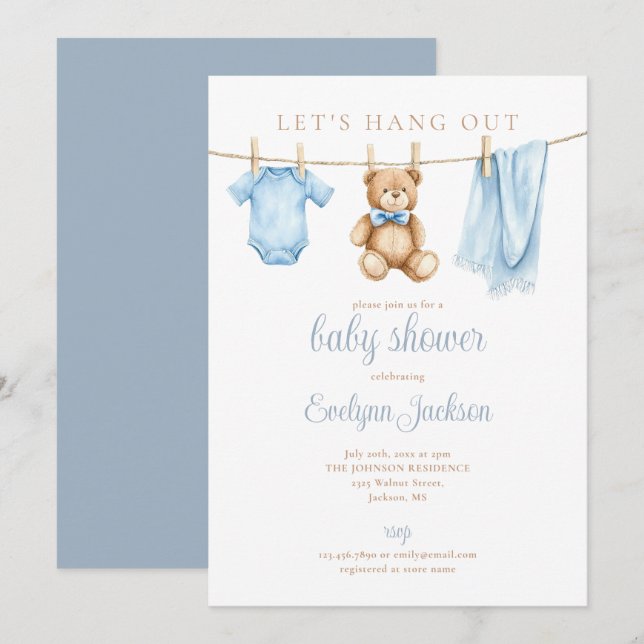 Invitation Accrochons-nous Bébé Garçon Lingerie Baby Shower (Devant / Derrière)