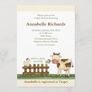 Invitation Accueil Baby shower de vache de ferme douce Invita
