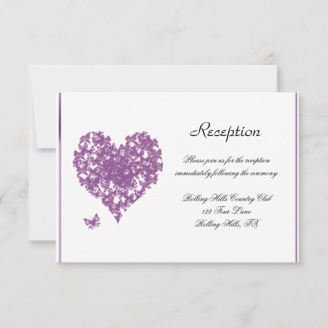 Invitation Accueil de mariage du coeur de papillon violet (Devant)