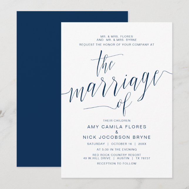 Invitation Accueil de parents, Calligraphie Bleue de la Marin (Devant / Derrière)