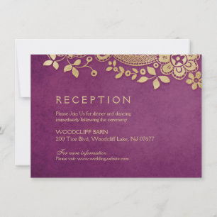 Invitation Accueil mariage en dentelle vintage or violet élég