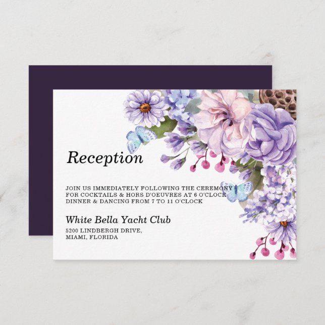 Invitation Accueil Mariage Floral Purple Aquarelle (Devant / Derrière)