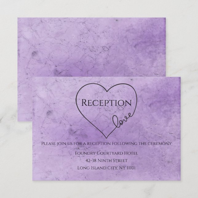Invitation Accueil Mariage violet Aquarelle Vintage Coeur (Devant / Derrière)