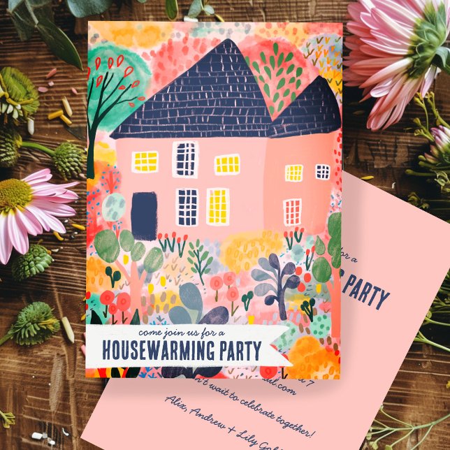 Invitation Accueil Nouveau Jardin Aquarelle Jardin Fête Migno (Housewarming New Home New Address Garden Watercolor Cute Custom Party Invitation Pink
)