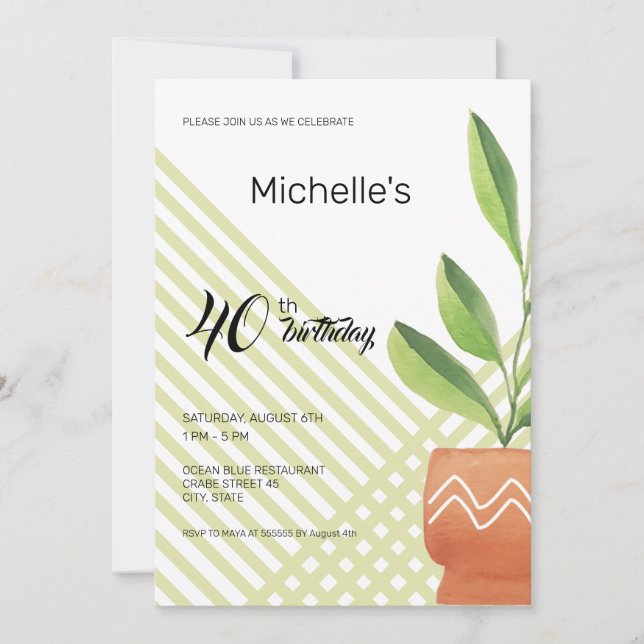 Invitation Accueil Plantes En Pots En Céramique Aquarelle (Devant)