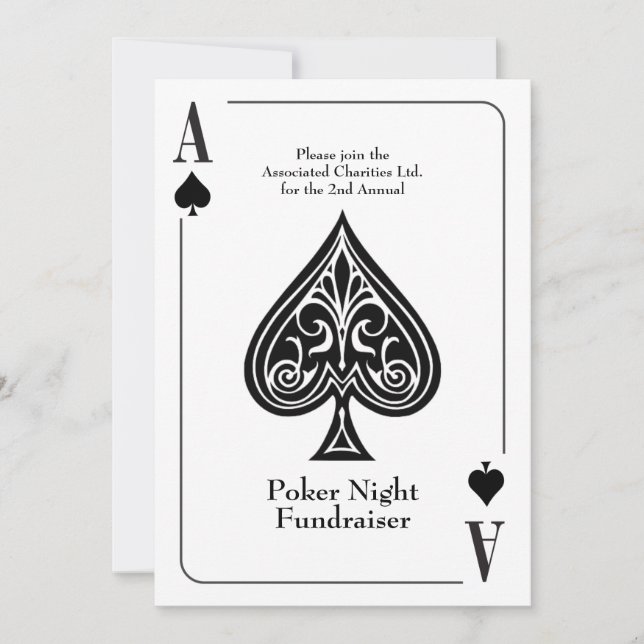 Invitation Ace de pique jouer carte, poker, casino nuit (Devant)