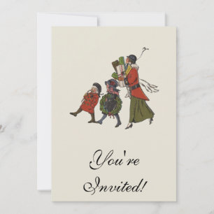 Invitation Achats de Noël vintage en famille, plaisir garanti