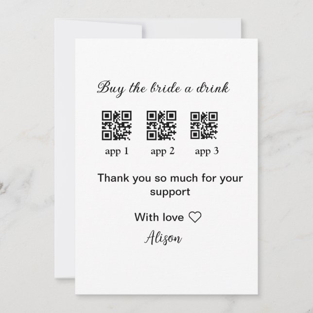 Invitation achetez une boisson à la mariée scannez le code QR (Devant)