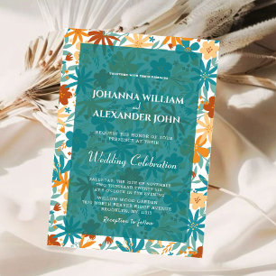 Invitation Acier bleu photo coloré Fleur sauvage Boho Mariage