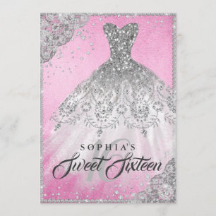 Invitation Acier rose Diamant Étincelle Gown Sweet 16