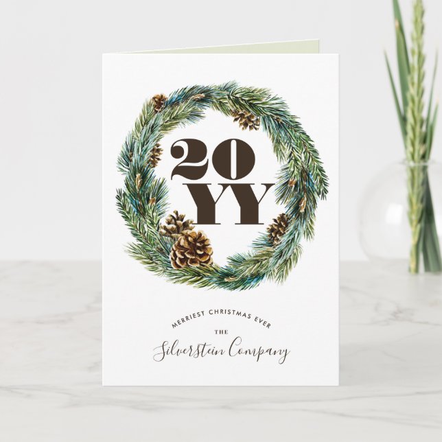Invitation Acorn Wreath Noël Fête Entreprise Pliée (Devant)