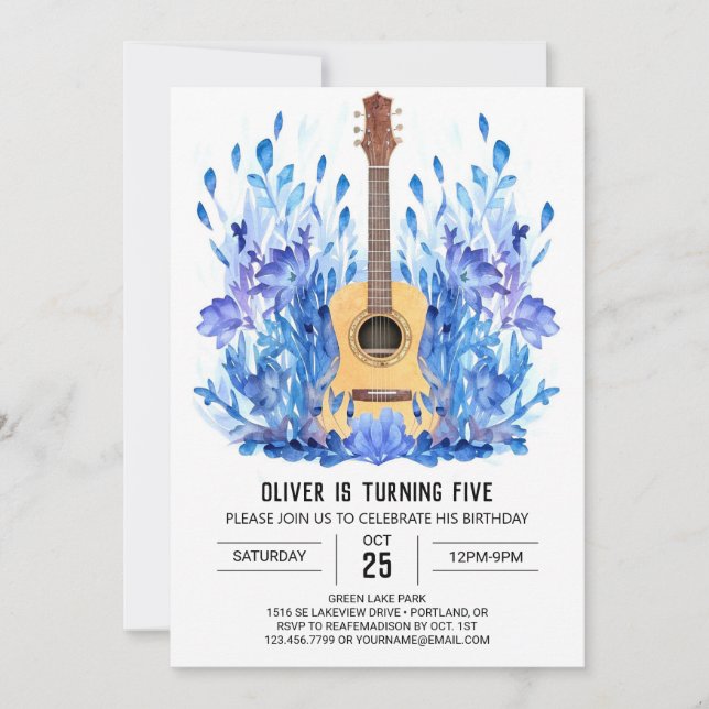 Invitation Acoustique Whimsical Guitar Boy Anniversaire (Devant)