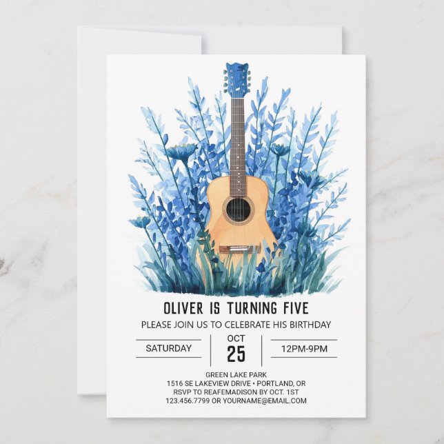 Invitation Acoustique Whimsical Guitar Boy Anniversaire (Devant)