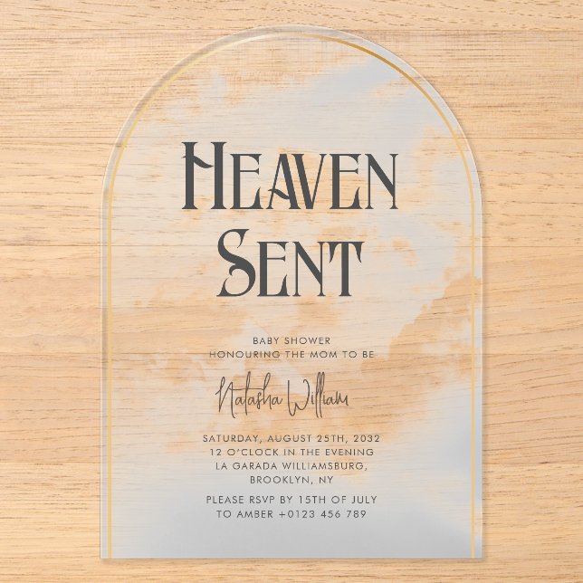 Invitation Acrylique Baby Shower Ciel Envoyé Nuage (Recto)