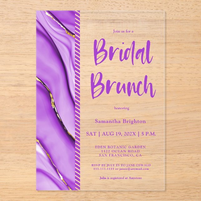 Invitation Acrylique de Brunch Bridal Encre Violet (Recto)