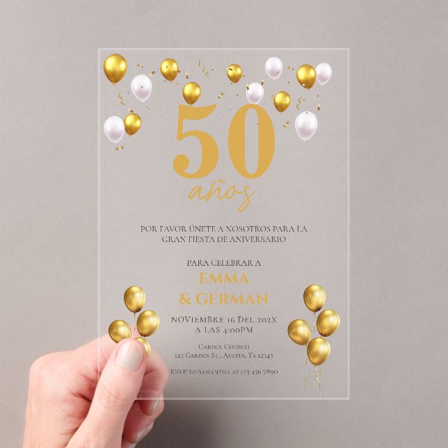 Invitation acrylique du 50e anniversaire en espagn (In situ (ordinateur de poche))