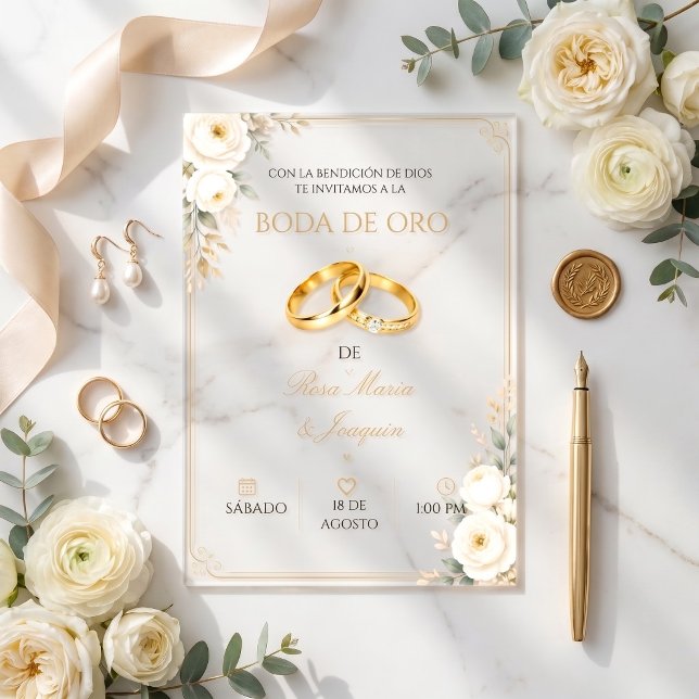 Invitation acrylique élégante pour Noces d'Or 50 (Créateur téléchargé)