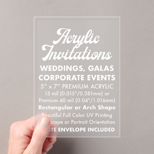 Invitation Acrylique Frosted Premium 40 Mil (In situ (ordinateur de poche))