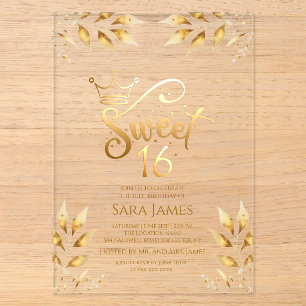Invitation Acrylique Golden Majesty Sweet 16