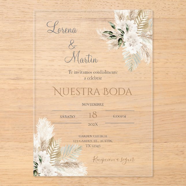 Invitation Acrylique Mariage Boho Espagnol (Recto)