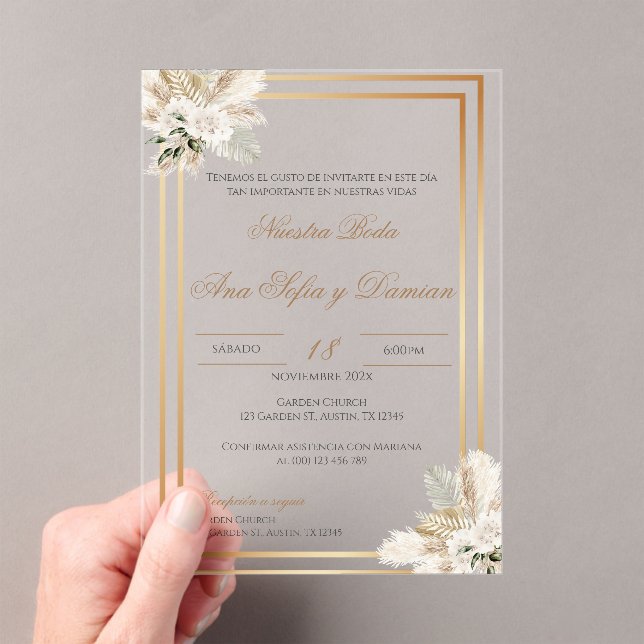 Invitation Acrylique Mariage Boho Espagnol (In situ (ordinateur de poche))