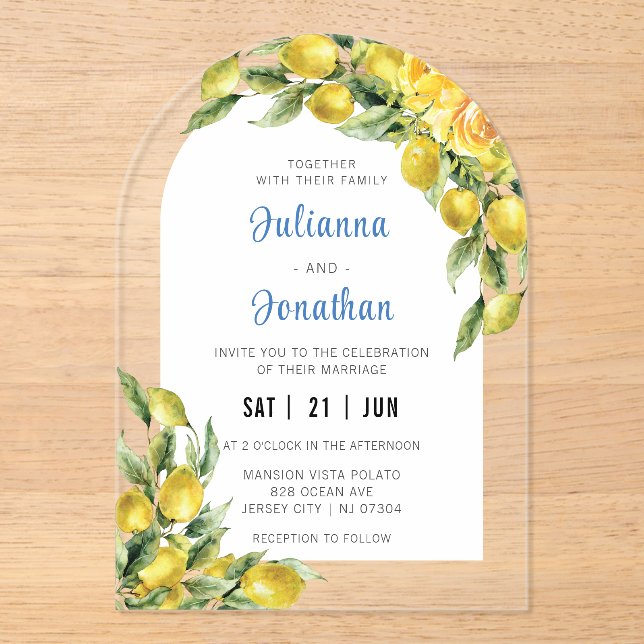 Invitation Acrylique Mariage Citron Italienne (Recto)
