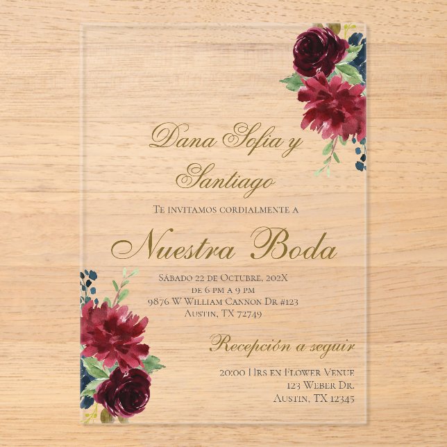 Invitation Acrylique Mariage de Bourgogne (Recto)
