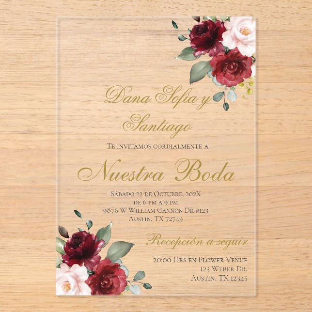 Invitation Acrylique Mariage de Bourgogne (Recto)