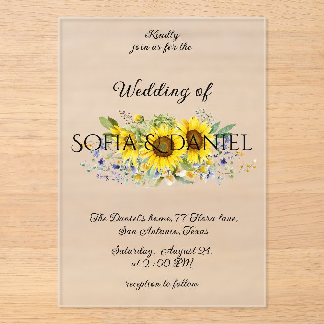 Invitation acrylique mariage de l'aquarelle de tou (Recto)