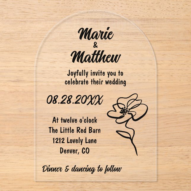 Invitation Acrylique Mariage Florale classique et  (Recto)