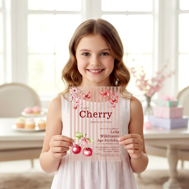 Invitation Acrylique Papillon Cerise Aquarelle (Créateur téléchargé)