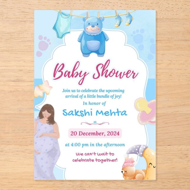 Invitation Acrylique pour Baby Shower avec dessin  (Recto)