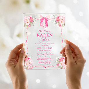 Invitation Acrylique Quinceanera Bow Rose Hot