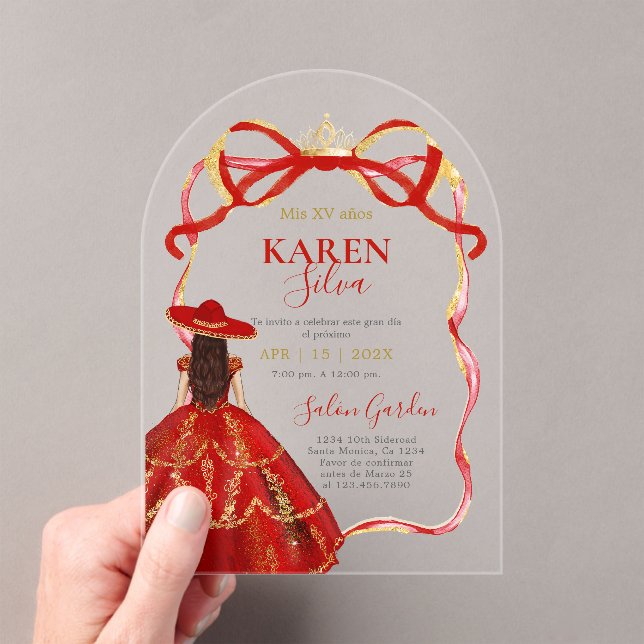 Invitation Acrylique Quinceanera Charro Rouge (In situ (ordinateur de poche))