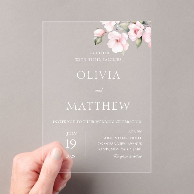 Invitation Acrylique Rose rose pâle  Mariage (In situ (ordinateur de poche))