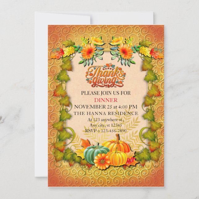Invitation Action de grâce Automne Feuilles d'érable et citro (Devant)