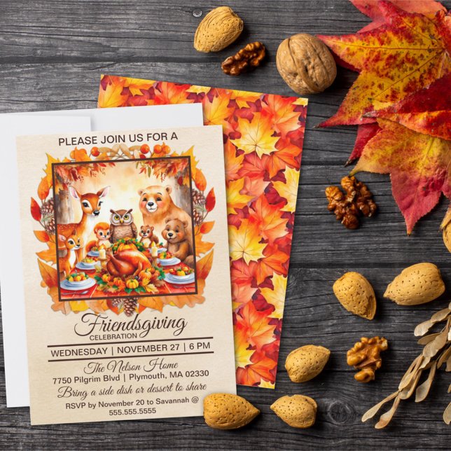 Invitation Action de grâce entre amis Animaux des forêts Feui (Créateur téléchargé)