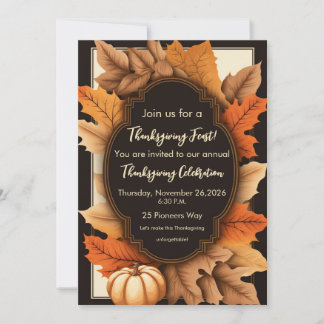 Invitation Action de grâce Feuilles de automne rustiques