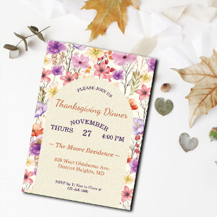 Invitation Action de grâce Fleurs aquarelles romantiques pers