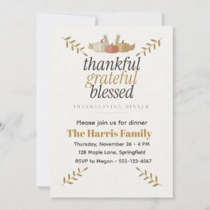 Invitation Action de grâce Or Bleu Thanksgiving