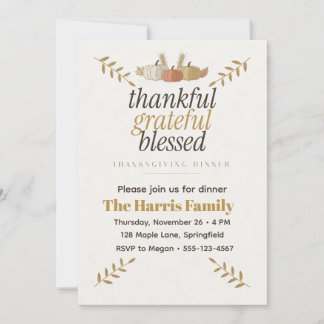 Invitation Action de grâce Or Bleu Thanksgiving