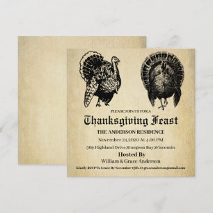 Invitation Action de grâce traditionnelle de dinde vintage