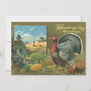 Invitation Action de grâce vintage, dinde à la ferme