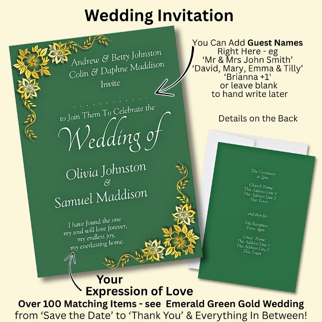 Invitation Add Guest Name Purple Emerald Green & Gold Wedding (Créateur téléchargé)