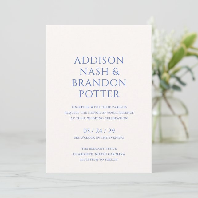 Invitation Addison Bleu Classique Mariage élégant (Debout devant)
