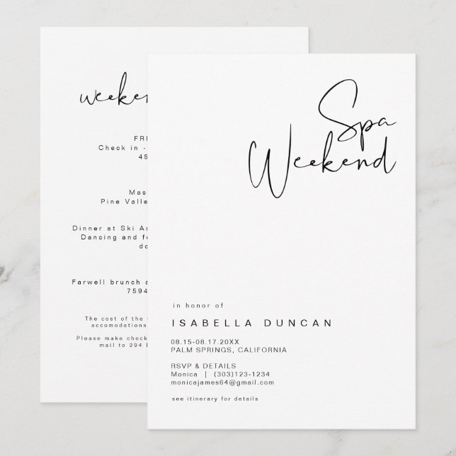 Invitation ADELLA Moderne minimaliste Spa Jour (Devant / Derrière)