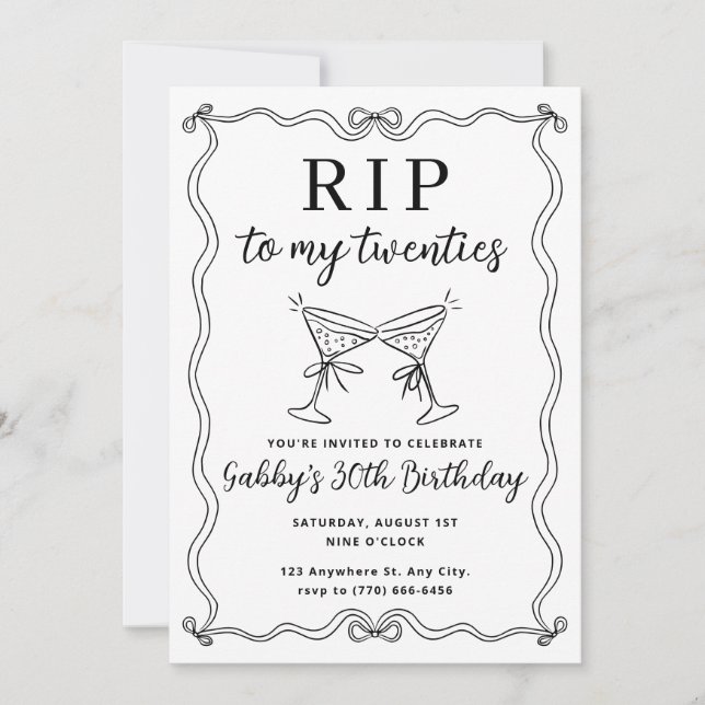 Invitation Adieu à mes vingt ans Fête d'anniversaire 30 ans (Devant)