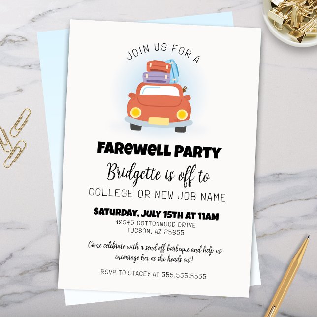 Invitation Adieu Amusant de Remise des Diplômes (Fun Farewell Party Invitation for Graduation Retirement New Job Promotion or any Goodbye Party )